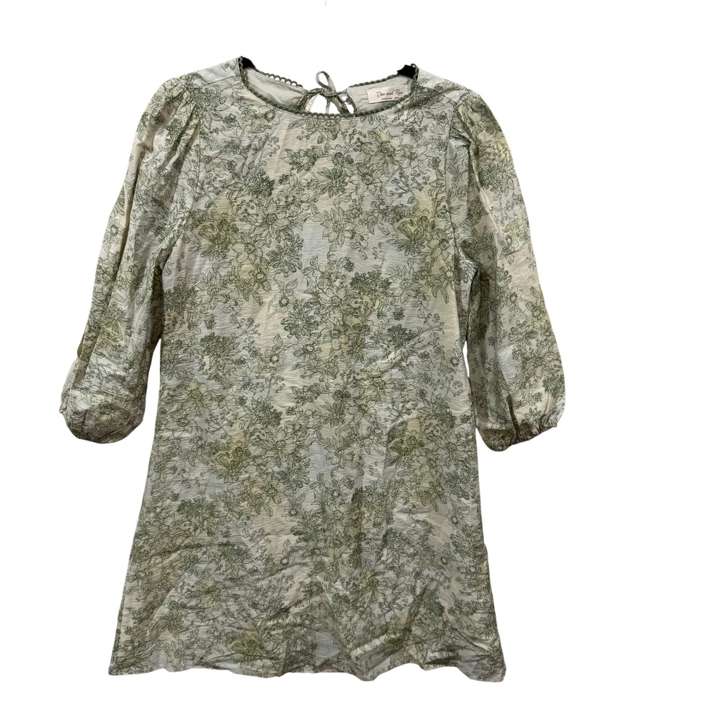 Doe and Rae Green Floral Open Back Puff Sleeve Mini Dress Small 28476D